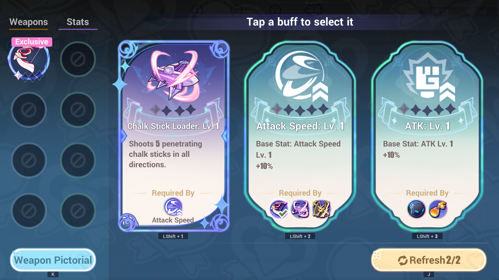 Sorry the image won't load cutie~ you should be seeing: Weapons and Buffs