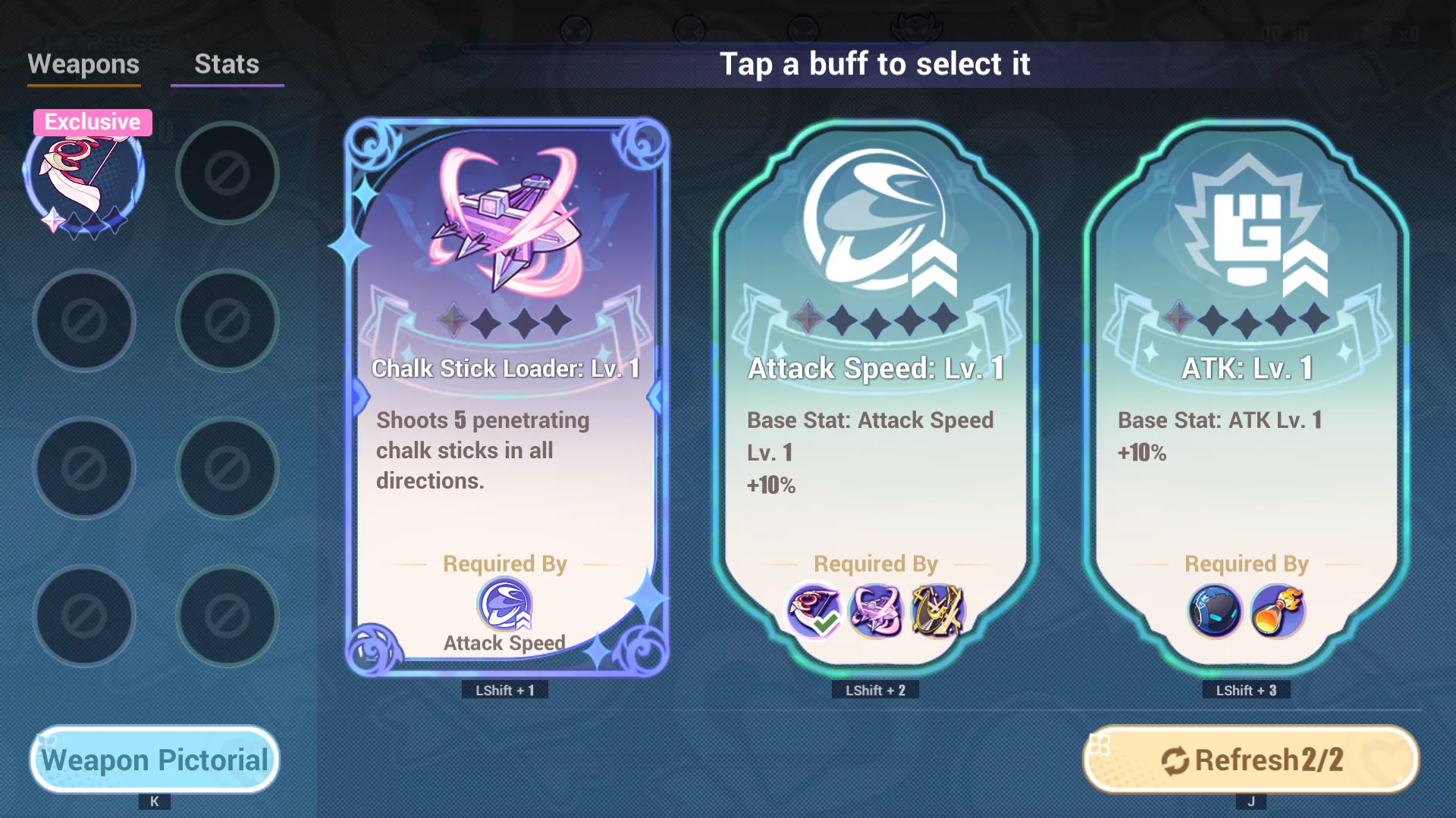 Sorry the image won't load cutie~ you should be seeing: Weapons and Buffs